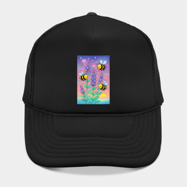 Bumblebee Garden in Sunset Glow – Pastel Chillwave Catmint Art by DonWillisJrArt