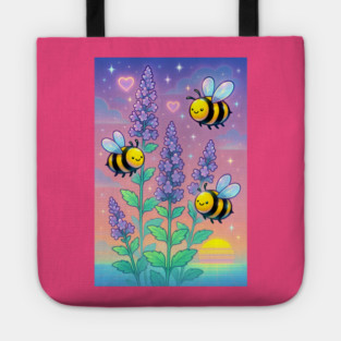 Bumblebee Garden in Sunset Glow – Pastel Chillwave Catmint Art Tote