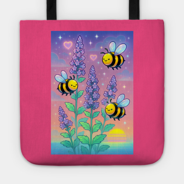Bumblebee Garden in Sunset Glow – Pastel Chillwave Catmint Art Tote by DonWillisJrArt