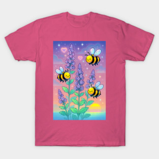 Bumblebee Garden in Sunset Glow – Pastel Chillwave Catmint Art T-Shirt
