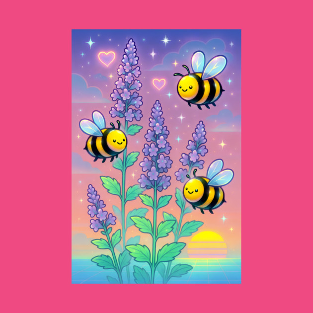 Bumblebee Garden in Sunset Glow – Pastel Chillwave Catmint Art by DonWillisJrArt