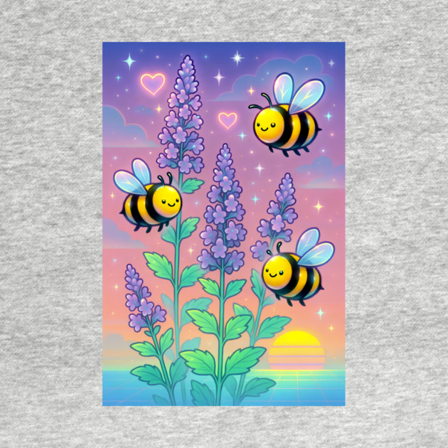 Bumblebee Garden in Sunset Glow – Pastel Chillwave Catmint Art by DonWillisJrArt