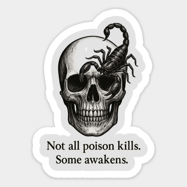 Not All Poison Kills, Some Awakens – Scorpion & Skull Dark Art Design Magnet by Anne Lee