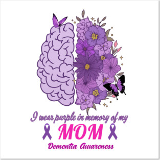 I Wear Purple Mom Remembrance Awareness Support Tribute, Purple Ribbon Mom Memorial Family Support Cause Design Posters and Art