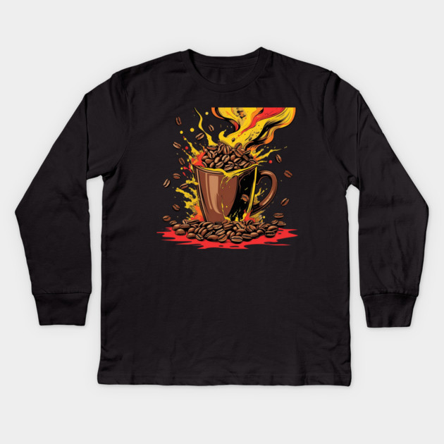 Coffee Theme Fueled Coffee Chaos Kids Long Sleeve T-Shirt by SR8891