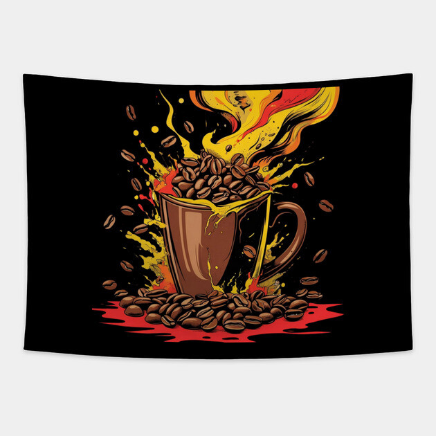 Coffee Theme Fueled Coffee Chaos Tapestry by SR8891