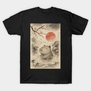 Chillin Capybara Sumie Japanese Vintage T-Shirt