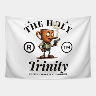 The Holy Trinity: Coffee, Cigars & Guns Tapestry