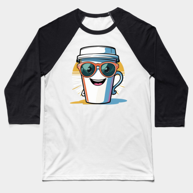 Coffee Theme  Cool Coffee Cup Sunglasses Baseball T-Shirt by SR8891