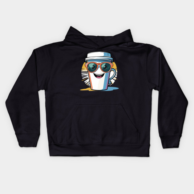 Coffee Theme  Cool Coffee Cup Sunglasses Kids Hoodie by SR8891