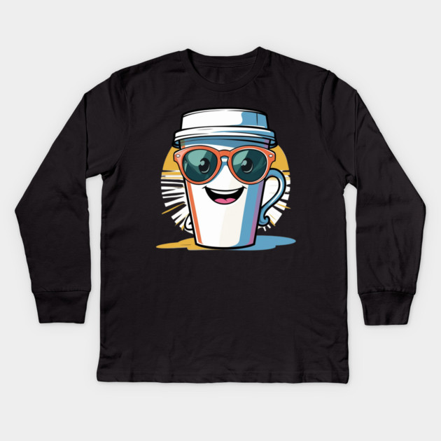 Coffee Theme  Cool Coffee Cup Sunglasses Kids Long Sleeve T-Shirt by SR8891
