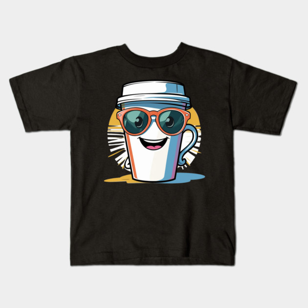 Coffee Theme  Cool Coffee Cup Sunglasses Kids T-Shirt by SR8891