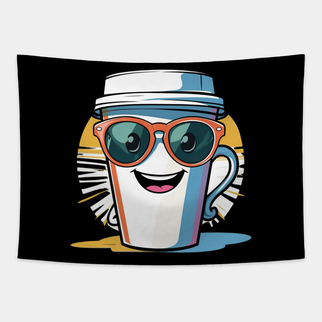 Coffee Theme  Cool Coffee Cup Sunglasses Tapestry by SR8891