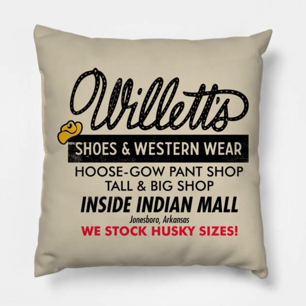 Willett's Shoes & Western Wear Pillow by rt-shirts