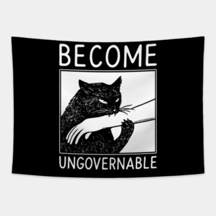 Become Ungovernable - Black Cat Biting Hand Funny Meme Tapestry