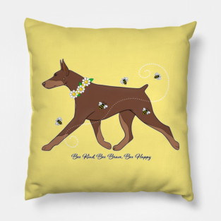 Red Doberman Bee Happy Pillow