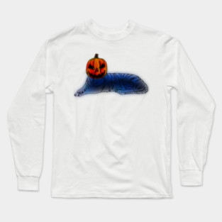 Midnight Tiger in Jack-o’-Lantern Hat – Halloween Animal Art Long Sleeve T-Shirt