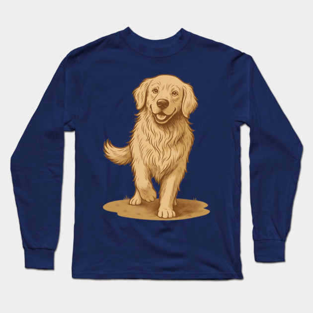 Golden Retriever – Vintage Style Dog Art for Animal Lovers Long Sleeve T-Shirt by DonWillisJrArt