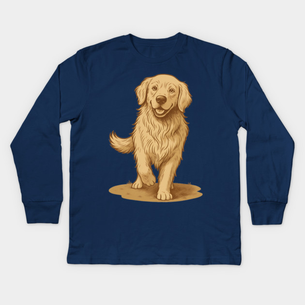 Golden Retriever – Vintage Style Dog Art for Animal Lovers Kids Long Sleeve T-Shirt by DonWillisJrArt