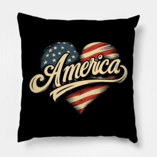 America Flag Heart Pillow