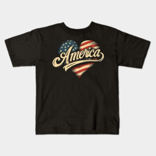 America Flag Heart Kids T-Shirt