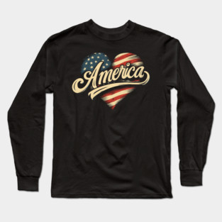 America Flag Heart Long Sleeve T-Shirt