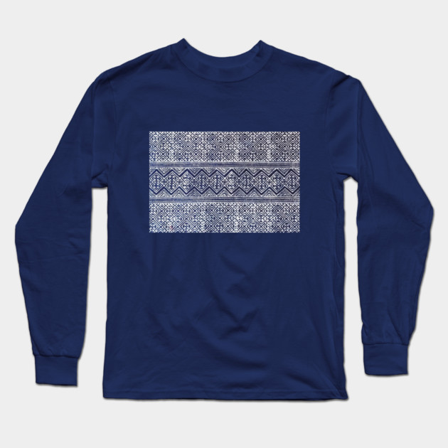 Khajua Indigo – Sacred Geometry of the Hmong Spirit Long Sleeve T-Shirt by Pimcolle