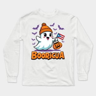 Booricua Funny Halloween Puerto Rican Ghost Long Sleeve T-Shirt