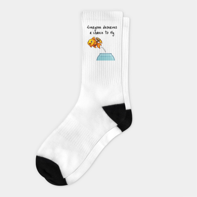 Cute Goldfish with Jetpack "Everyone Deserves a Chance to Fly" Socks by Luxinda