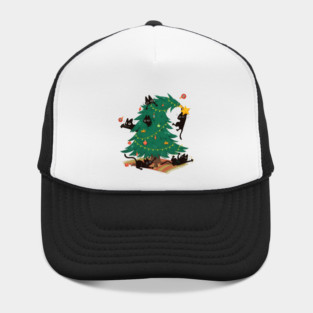 Funny Black Cats Climbing Christmas Tree Cute Naughty Cat Holiday Chaos Festive Season Pet Lover Design Hat