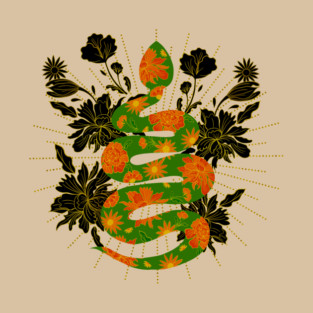 Orange and green boho floral snake T-Shirt