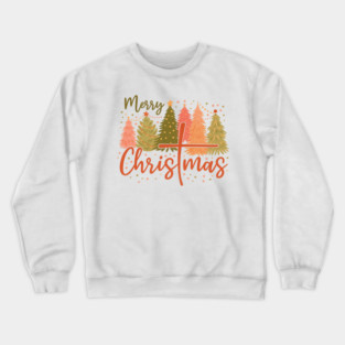 Merry Christmas Cross and Christmas Trees Christian Faith Based Holiday Design with Festive Pastel Style Crewneck Sweatshirt