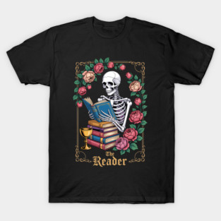 The Reader Tarot Skeleton Literary Gothic Book Lovers T-Shirt