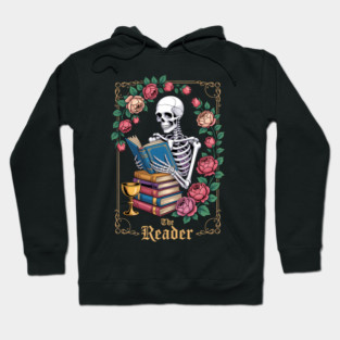 The Reader Tarot Skeleton Literary Gothic Book Lovers Hoodie