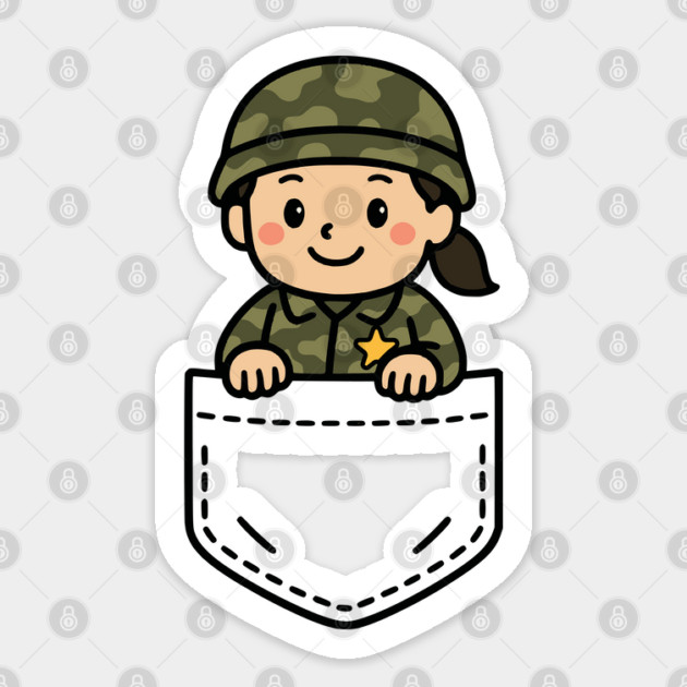 Cute Girl Soldier Pocket Pal Military Support Mom Daughter Sticker by Yesteeyear
