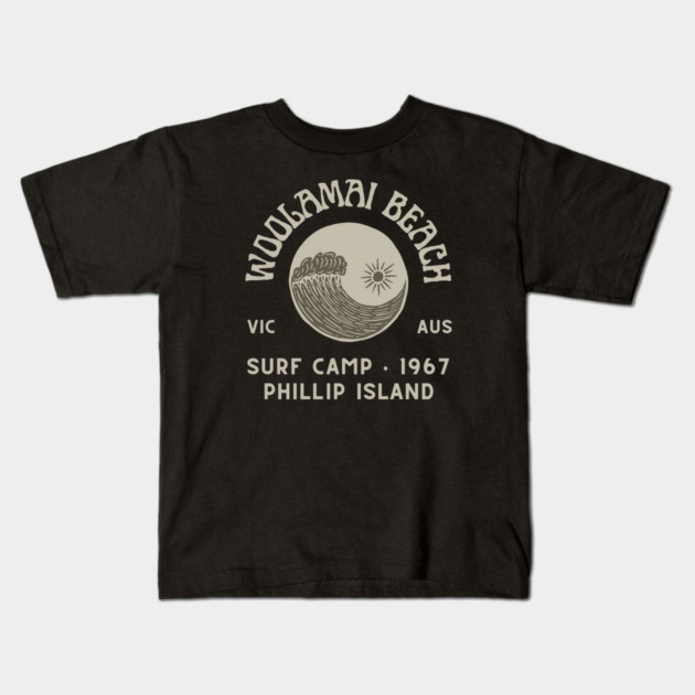 Woolamai Beach Surf Camp Kids T-Shirt by Timeless Chaos