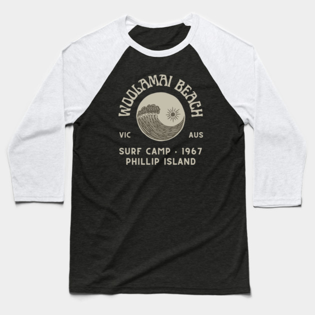 Woolamai Beach Surf Camp Baseball T-Shirt by Timeless Chaos