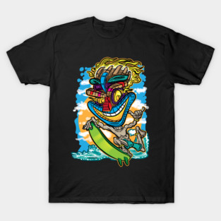 Crazy Tiki Surfer – Wild Island Vibes on the Waves T-Shirt
