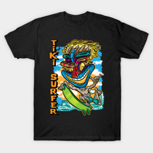 Crazy Tiki Surfer – Wild Island Vibes on the Waves T-Shirt