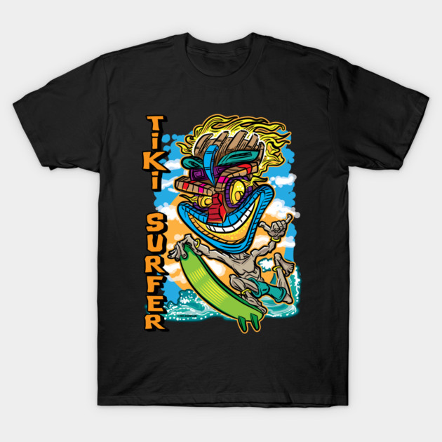 Crazy Tiki Surfer – Wild Island Vibes on the Waves T-Shirt by eShirtLabs
