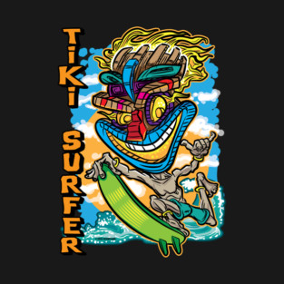 Crazy Tiki Surfer – Wild Island Vibes on the Waves T-Shirt