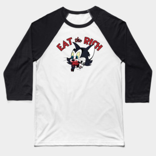 EAT THE RICH (VINTAGE CARTOON CAT) Baseball T-Shirt
