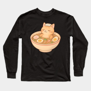 Ramen Bath Cat Onsen Kawaii Cute Japanese Food Long Sleeve T-Shirt