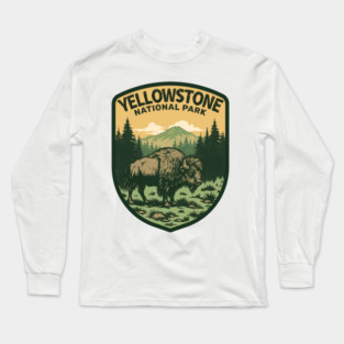 Bison Yellowstone Natioal Park - Vintage Retro Adventure Long Sleeve T-Shirt