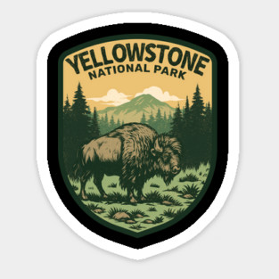 Bison Yellowstone Natioal Park - Vintage Retro Adventure Sticker