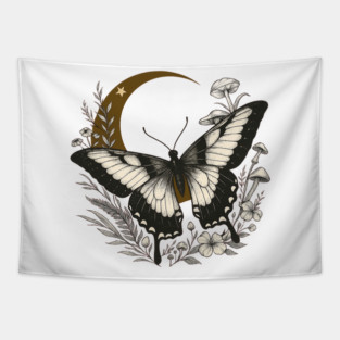 Fairycore Floral Moth Aesthetic – Nature Boho Moon Witchcore Design Tapestry
