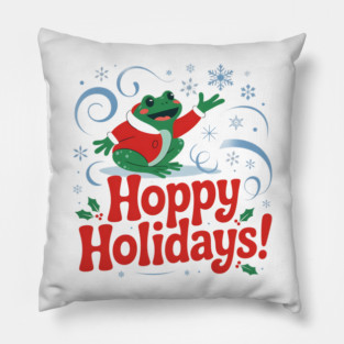 Hoppy Holidays Frog Christmas Amphibian Design Pillow
