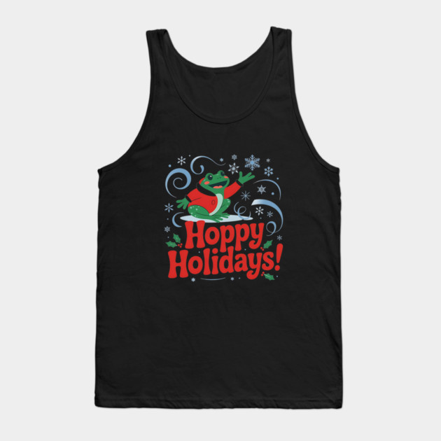Hoppy Holidays Frog Christmas Amphibian Design Tank Top by BirdsnStuff