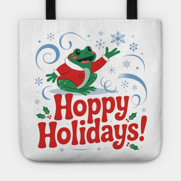 Hoppy Holidays Frog Christmas Amphibian Design Tote by BirdsnStuff