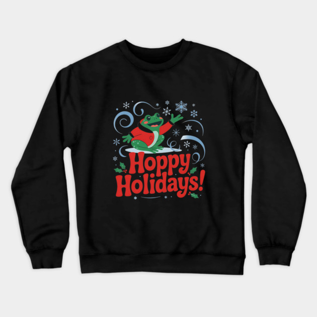 Hoppy Holidays Frog Christmas Amphibian Design Crewneck Sweatshirt by BirdsnStuff